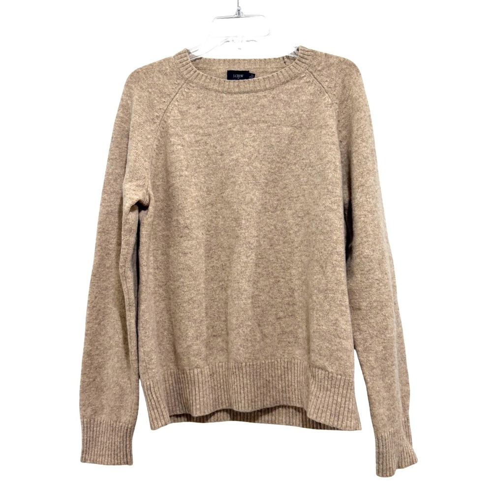J.Crew Womens XL Lambswool Crewneck Sweater Heathered Tan Raglan H0520